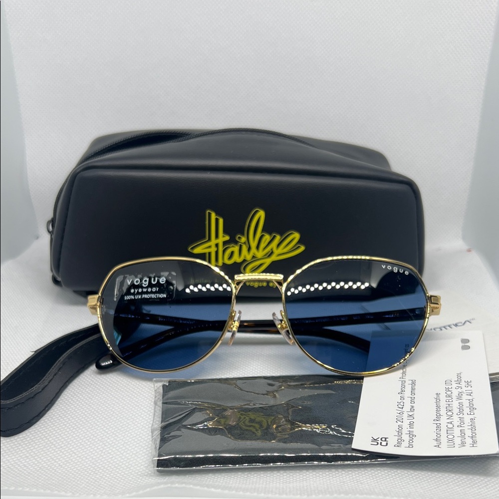 Vogue Gold Frame Sunglasses with Deep Blue Lenses